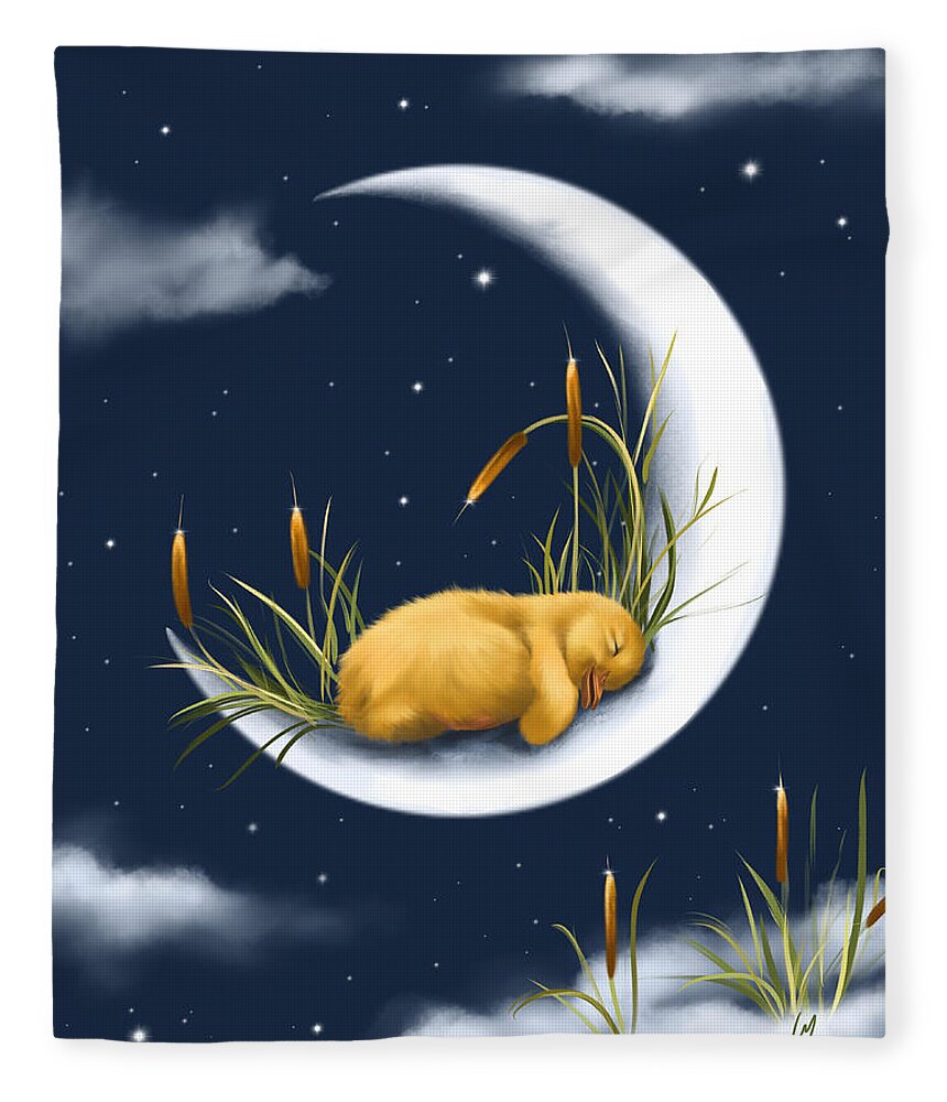 Moon Fleece Blanket featuring the painting Sleeping on the moon by Veronica Minozzi