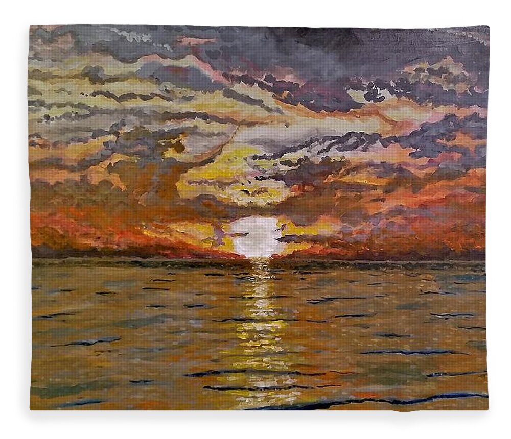 Landscape Fleece Blanket featuring the painting Sleepy Hollow Sunset by Joel Tesch