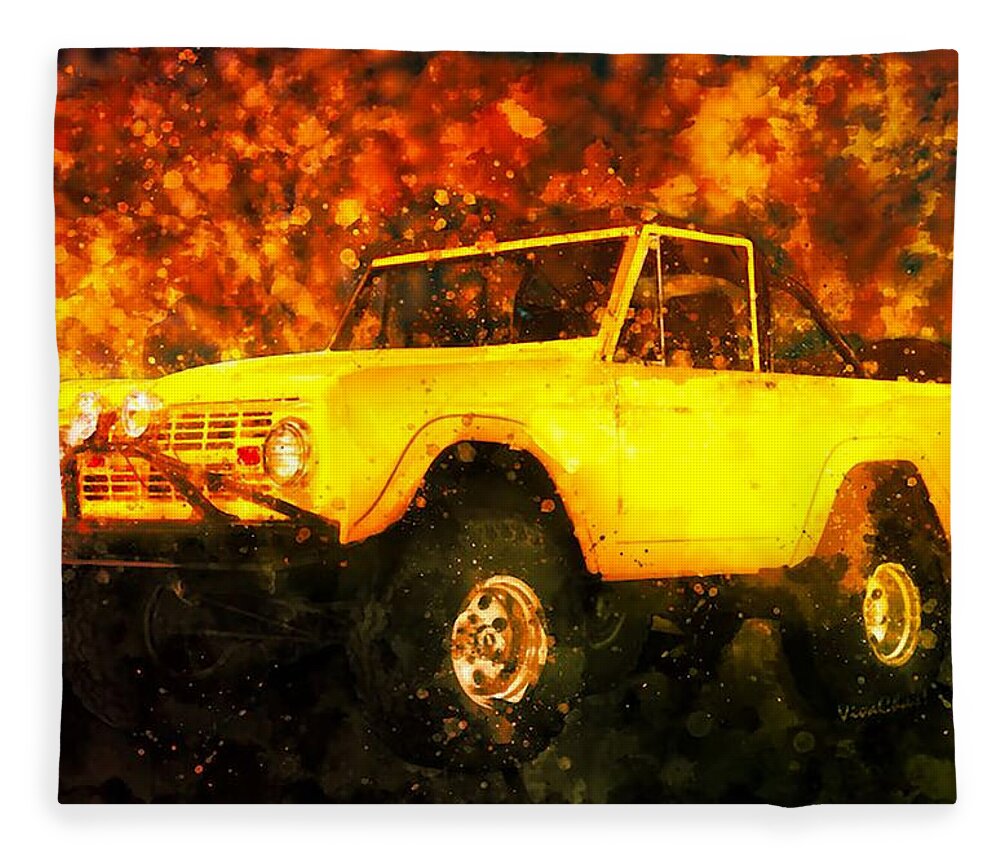 1969 Fleece Blanket featuring the digital art Slogging the 1969 Ford Bronco Through the Bush by Chas Sinklier