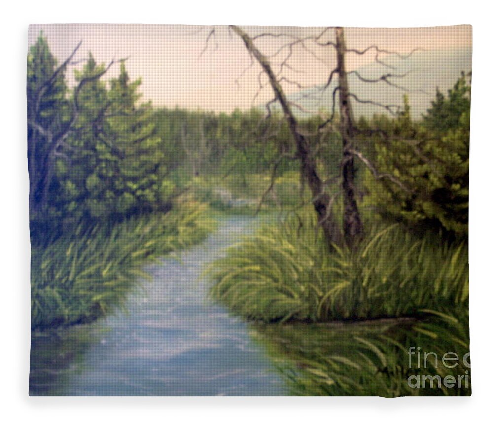 Stream Fleece Blanket featuring the painting Small Waterways by Peggy Miller
