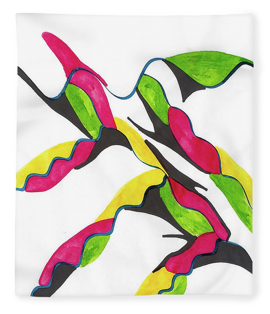 Green Fleece Blanket featuring the mixed media Small Waves by Mary Mikawoz