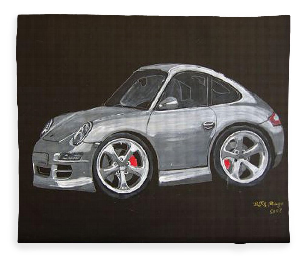 Car Fleece Blanket featuring the painting Smart Porsche by Richard Le Page