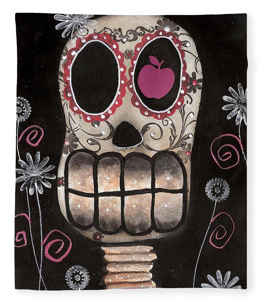 Day Of The Dead Fleece Blanket featuring the painting Smile your Dead by Abril Andrade