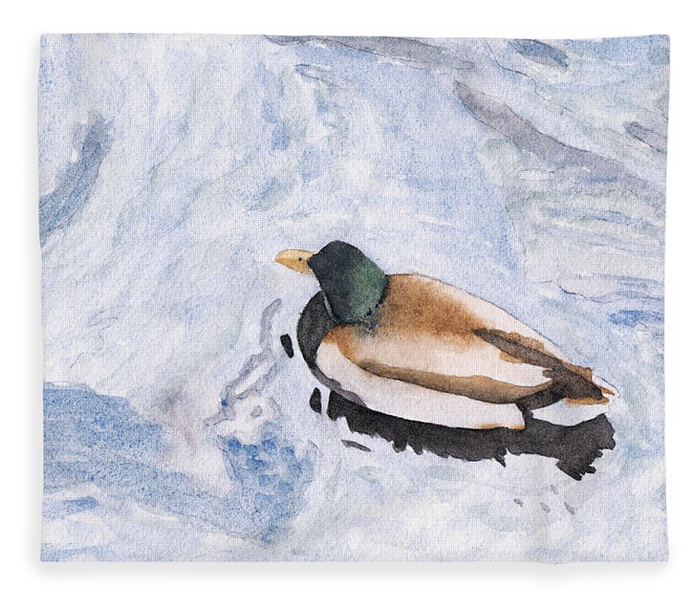 Watercolor Fleece Blanket featuring the painting Snake Lake Duck Sketch by Ken Powers