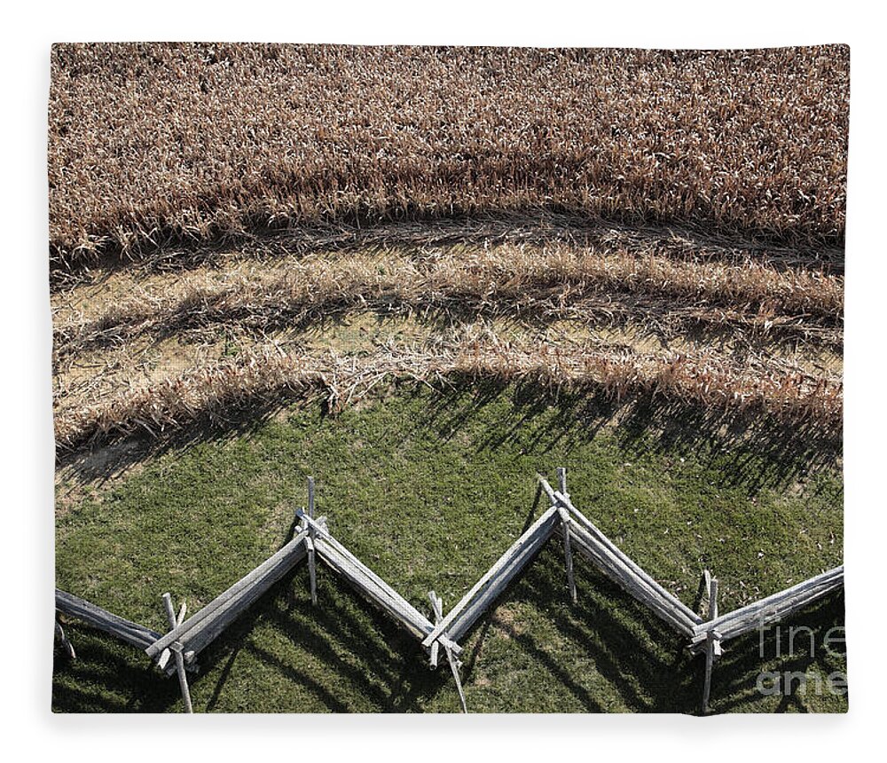 Antietam Fleece Blanket featuring the photograph Snake-Rail Fence and Cornfield by William Kuta