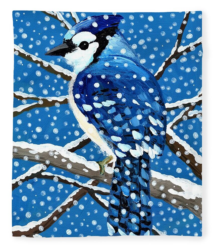 Bird Fleece Blanket featuring the painting Snow Bird by Jim Harris