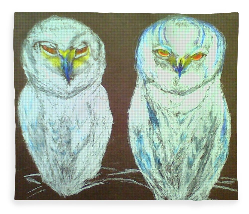 Snow Owls Fleece Blanket featuring the drawing Snow Birds by Suzanne Berthier