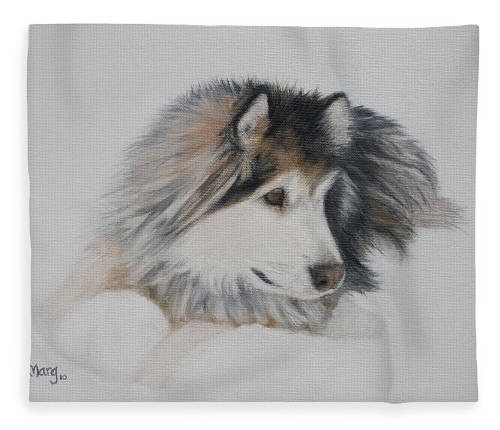 Dog Fleece Blanket featuring the painting Snow Dog by Marg Wolf