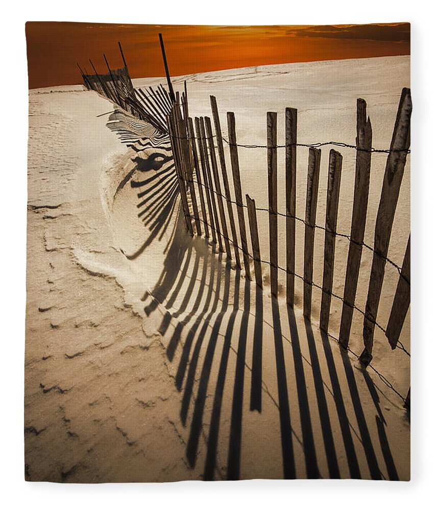Michigan Fleece Blanket featuring the photograph Snow Fence at Sunset by Randall Nyhof