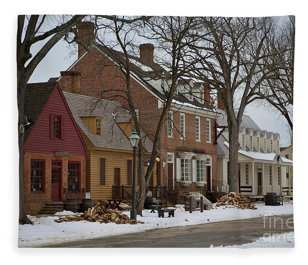 Colonial Williamsburg Fleece Blanket featuring the photograph Snow in Colonial Williamsburg by Lara Morrison
