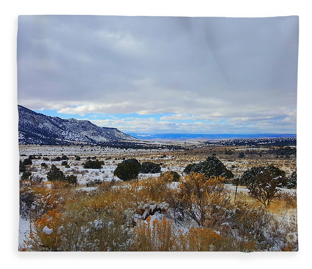 Southwest Landscape Fleece Blanket featuring the photograph Snow on the prairie by Robert WK Clark