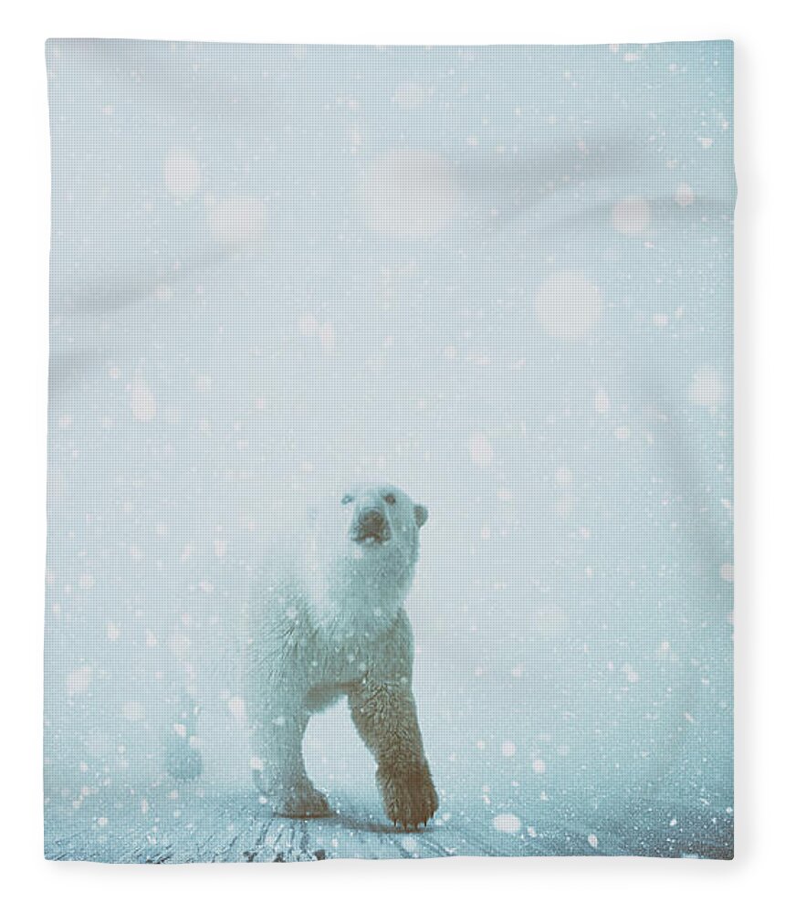 Polar Bear Winter Snow Predator Cold Fleece Blanket featuring the digital art Snow Patrol by Katherine Smit