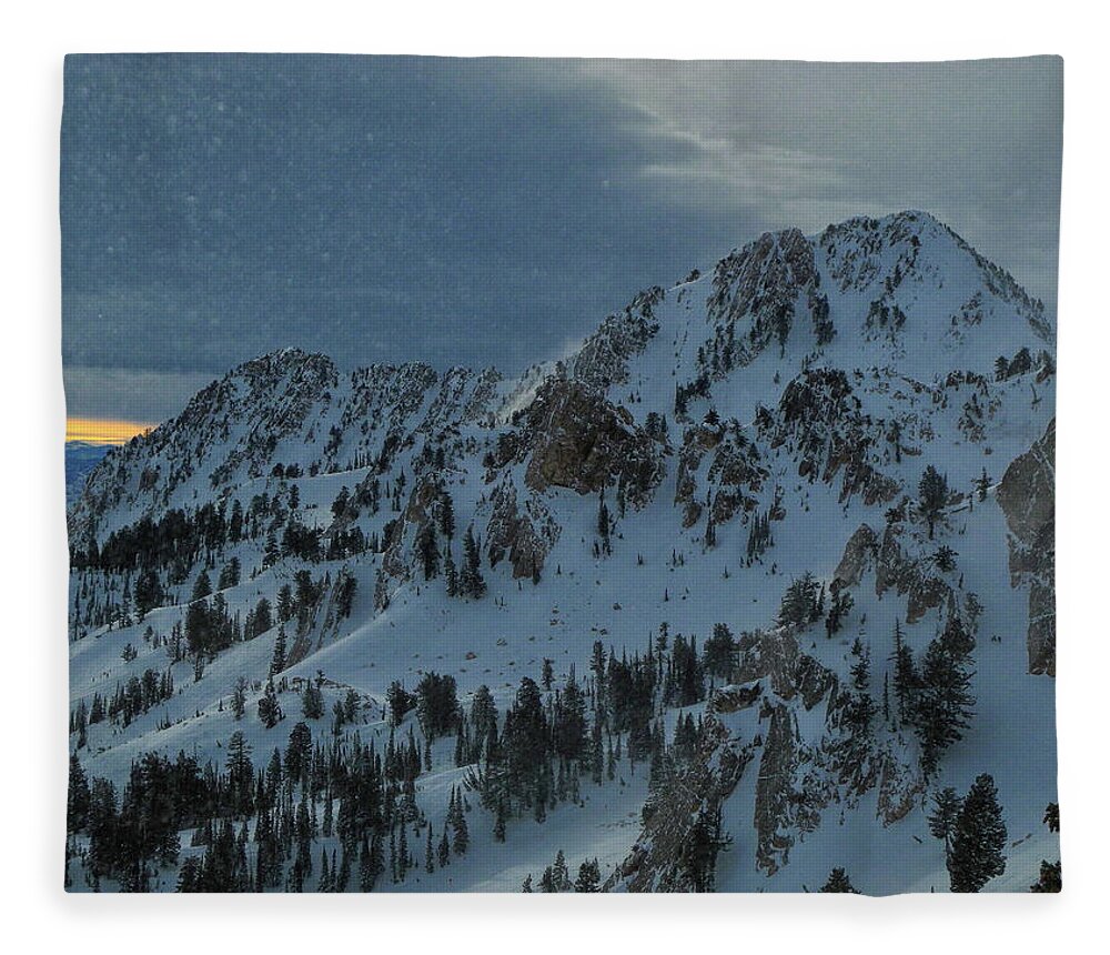Snowbasin Ski Area As A Snow Globe Fleece Blanket featuring the photograph Snowbasin Ski Area as a Snow Globe by Raymond Salani III