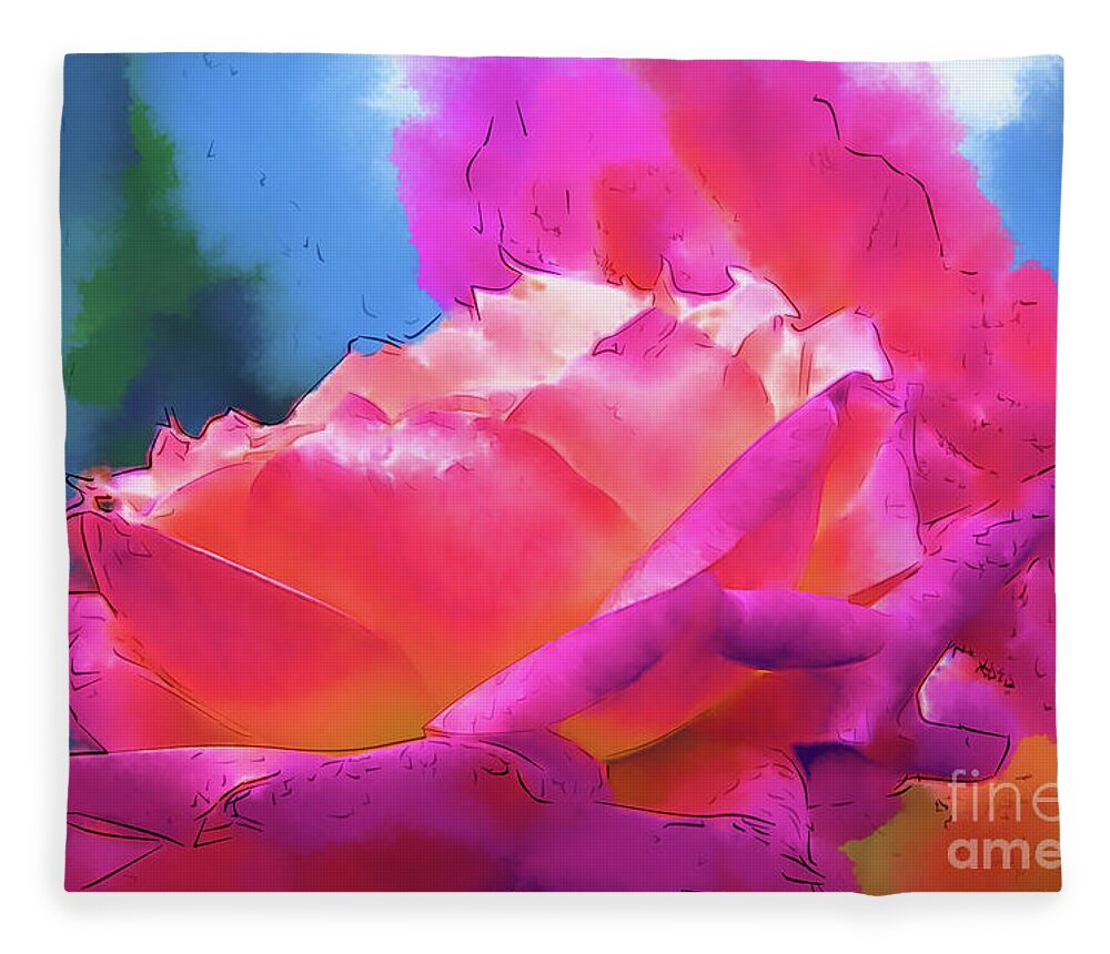 Rose Fleece Blanket featuring the digital art Soft Rose Bloom In Red and Purple by Kirt Tisdale