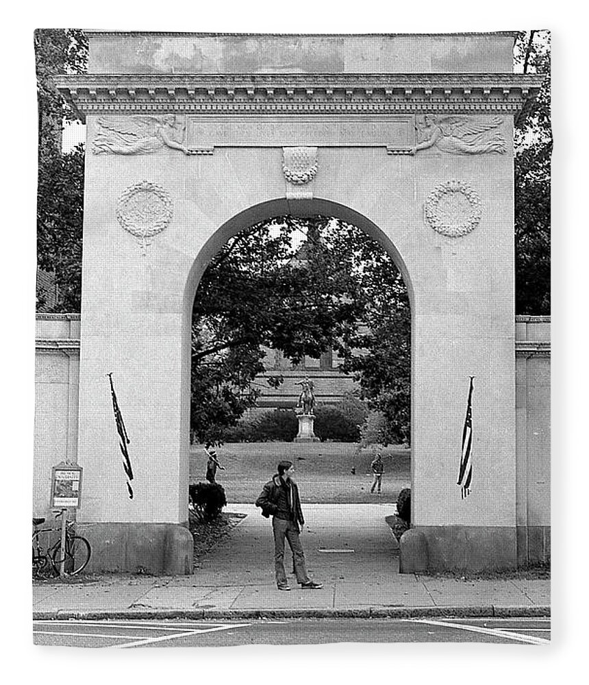 Brown University Fleece Blanket featuring the photograph Soldiers Memorial Gate, Brown University, 1972 by Jeremy Butler