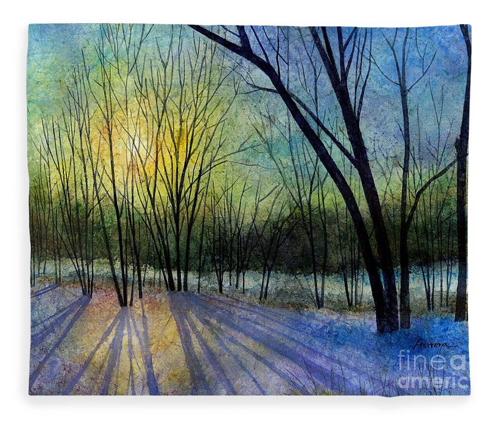 Winter Fleece Blanket featuring the painting Solstice Shadows by Hailey E Herrera