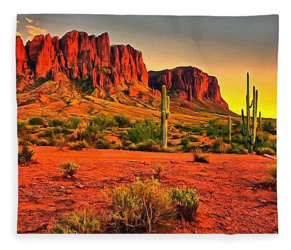 Landscape Fleece Blanket featuring the digital art Sonoran Desert by Charmaine Zoe