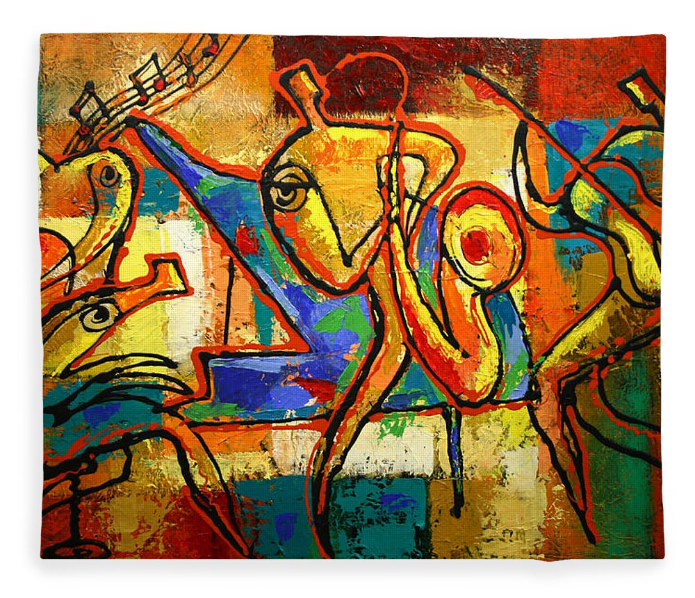  Jazz Painting Fleece Blanket featuring the painting Soul Jazz by Leon Zernitsky