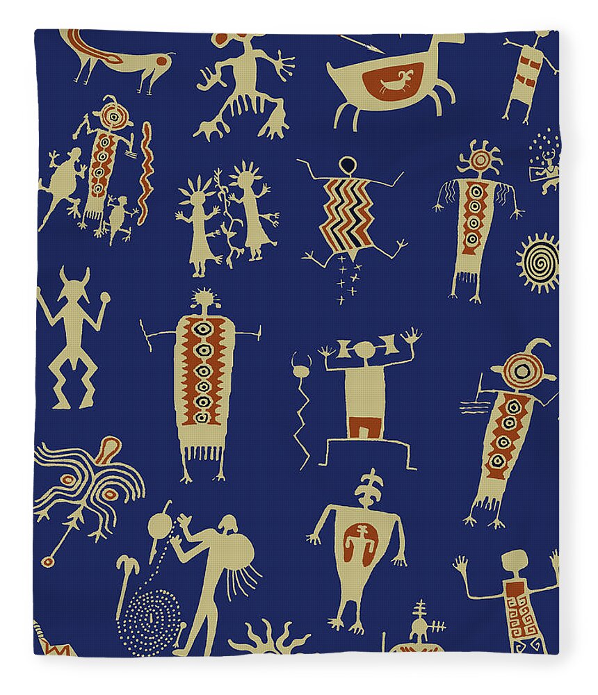 Southwest Petroglyphs Fleece Blanket featuring the digital art Southwest Rock Art Spirits by Vagabond Folk Art - Virginia Vivier