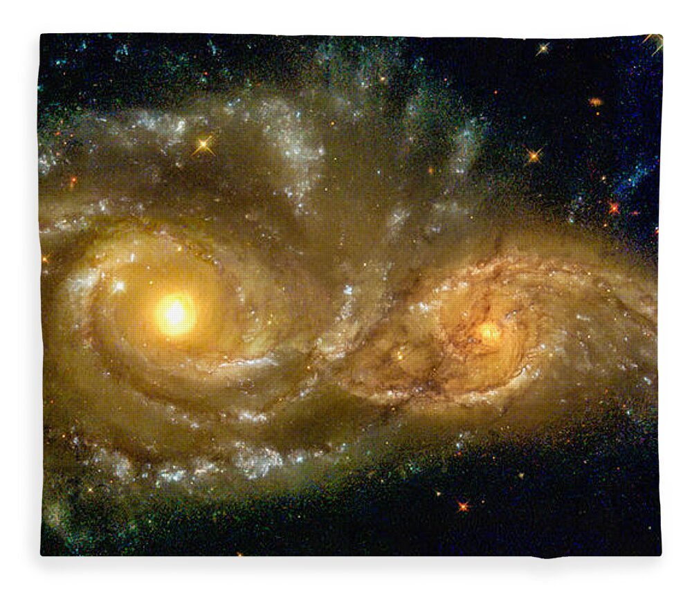 Spiral Fleece Blanket featuring the photograph Space image spiral galaxy encounter by Matthias Hauser