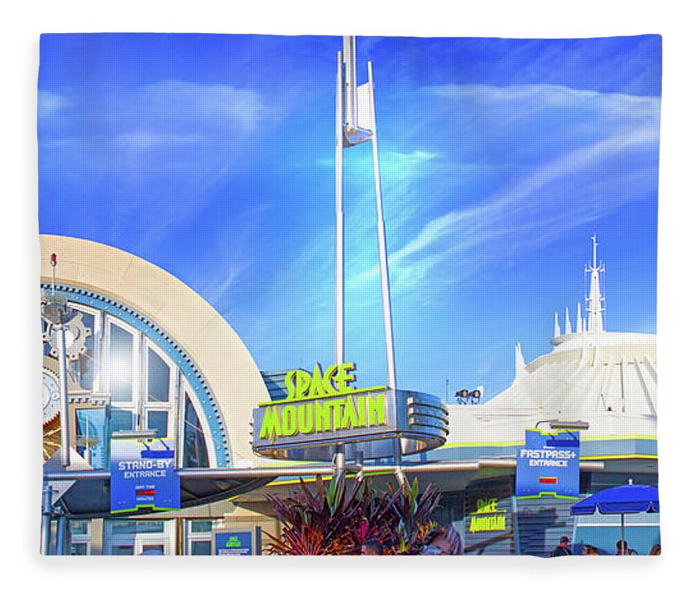Space Mountain Fleece Blanket featuring the photograph Space Mountain Entrance Panorama by Mark Andrew Thomas
