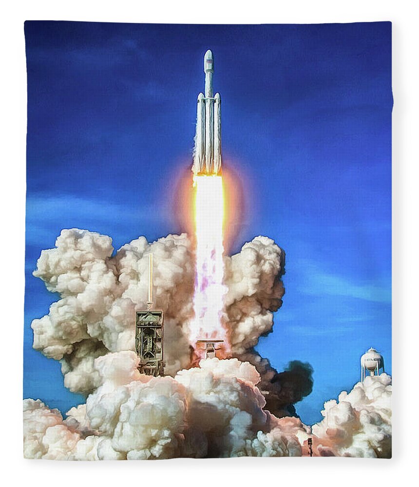 Falcon Heavy Fleece Blanket featuring the photograph SpaceX Falcon Heavy Rocket launch by Matthias Hauser