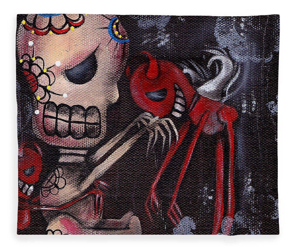 Day Of The Dead Fleece Blanket featuring the painting Special Friends by Abril Andrade