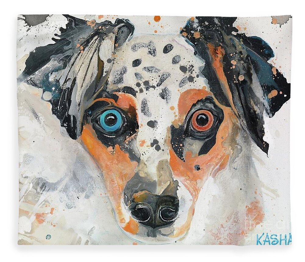 Dog Fleece Blanket featuring the painting Speckled Pup by Kasha Ritter