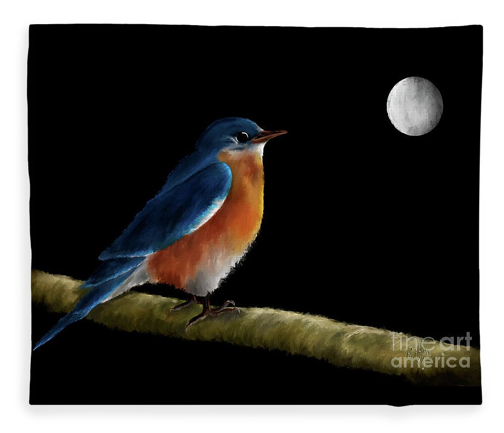 Bluebird Fleece Blanket featuring the digital art Spellbound By The Light Of The Silvery Moon by Lois Bryan