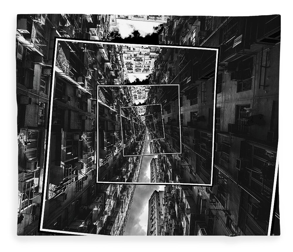 Black And White Fleece Blanket featuring the digital art Spinning City by Phil Perkins