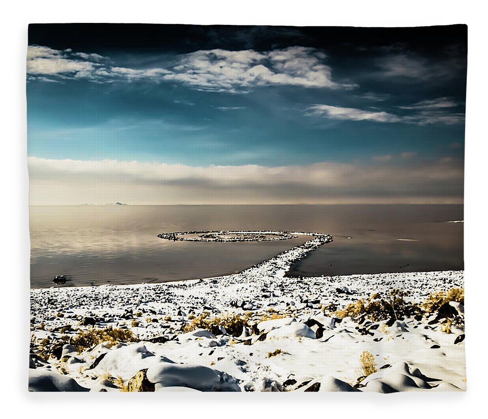Spiral Jetty Fleece Blanket featuring the photograph Spiral Jetty in winter by Bryan Carter