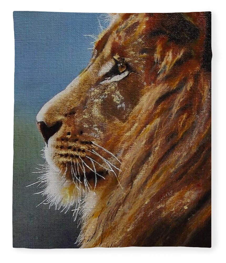 Lion Fleece Blanket featuring the painting Spirit Within by Cara Frafjord