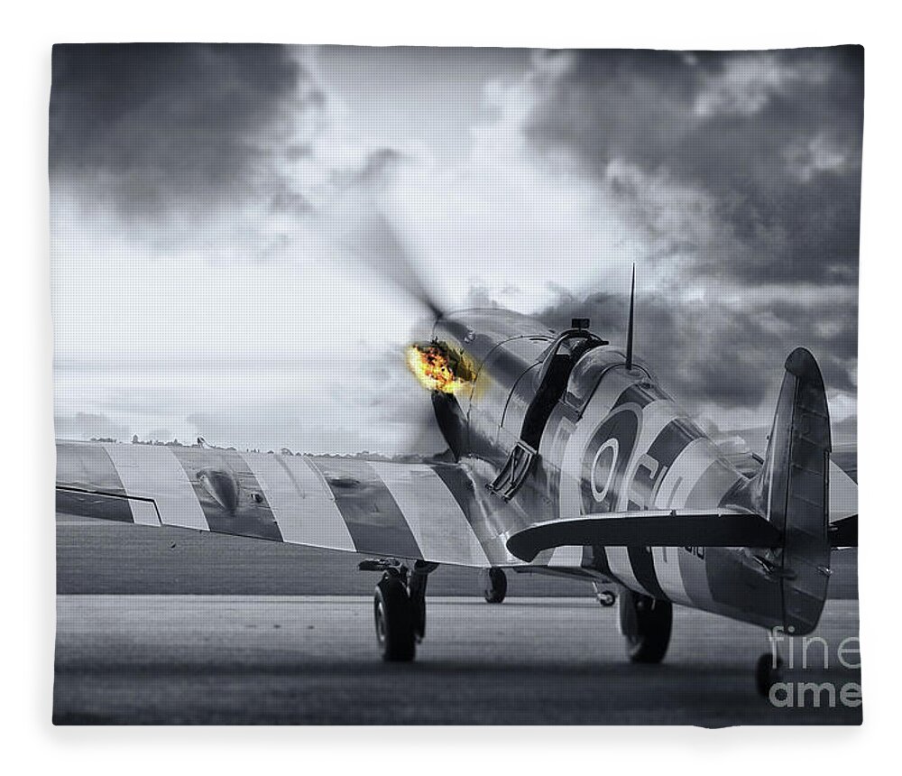 Spitfire Fleece Blanket featuring the photograph Spitfire AB910 Spitting Fire by Airpower Art