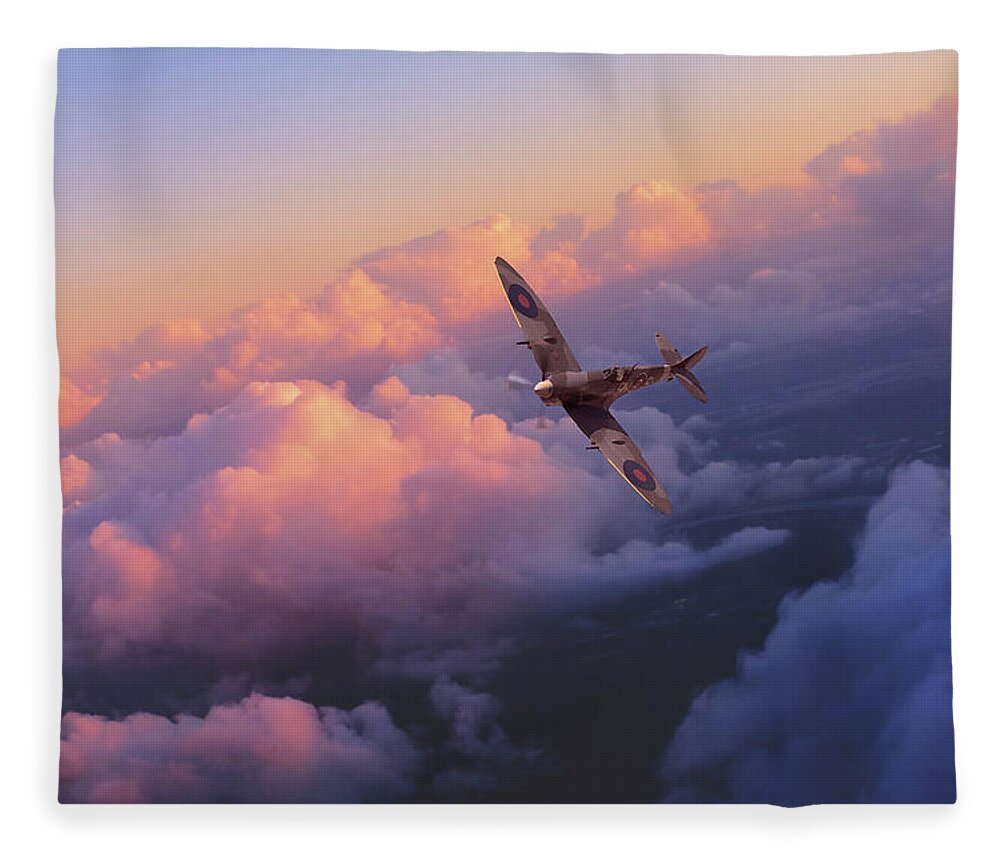 Spitfire Fleece Blanket featuring the digital art Spitfire Hour by Airpower Art