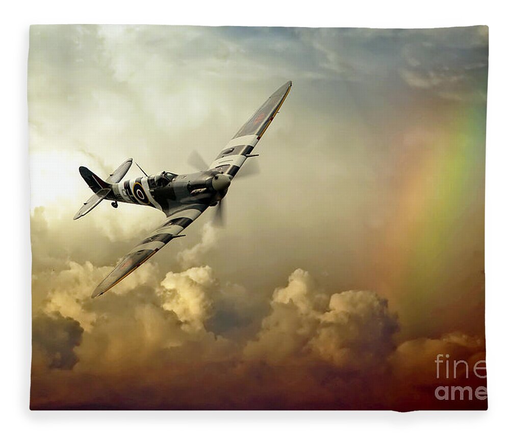 Supermarine Fleece Blanket featuring the digital art Spitfire Passing Through The Storm by Airpower Art