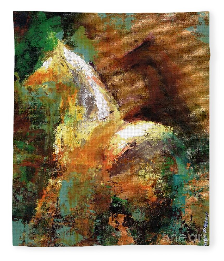 Abstract Horse Fleece Blanket featuring the painting Splash of White by Frances Marino