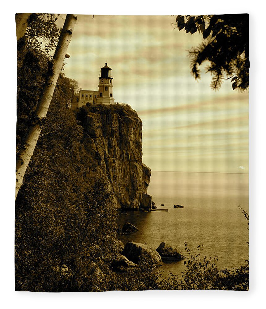 Lighthouse Fleece Blanket featuring the photograph Split Rock by Becqi Sherman