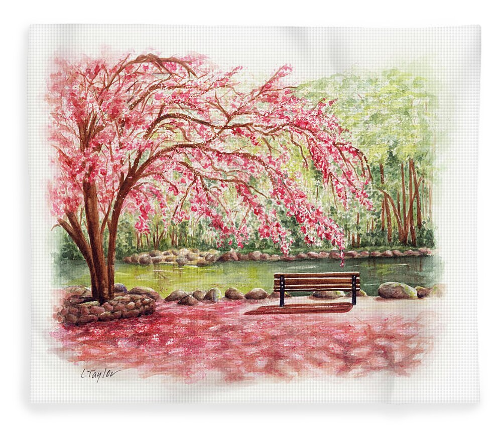 Lithia Park Fleece Blanket featuring the painting Spring at Lithia Park by Lori Taylor