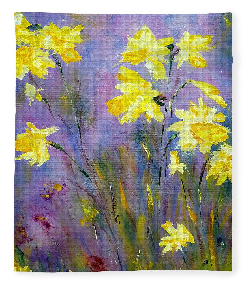 Floral Art Fleece Blanket featuring the painting Spring Daffodils by Claire Bull