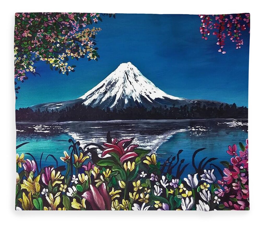 Mountain Fleece Blanket featuring the painting Mount Fuji by Tara Krishna