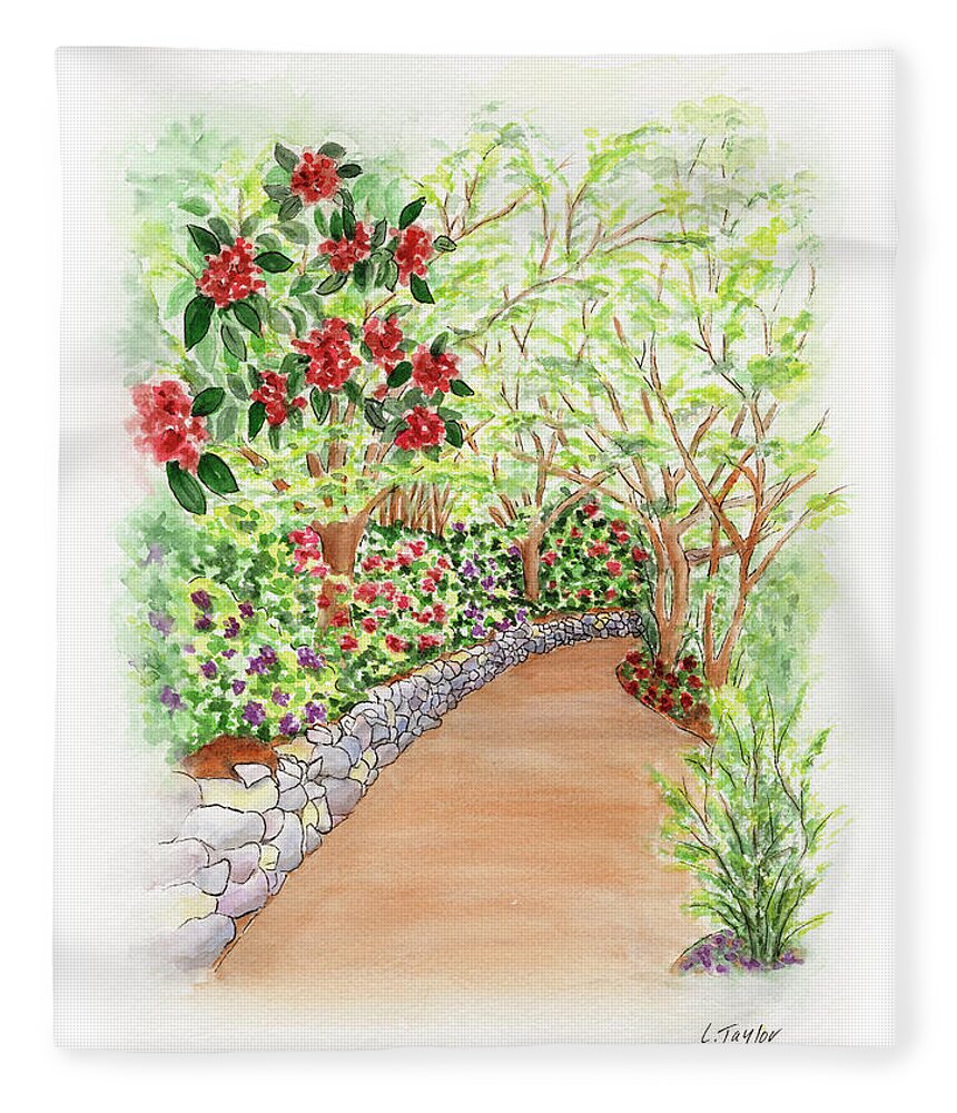 Lithia Park Fleece Blanket featuring the painting Spring Rhodies by Lori Taylor