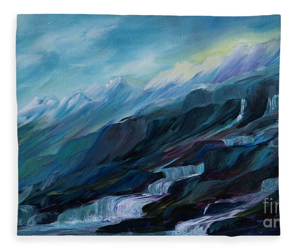 Spring Water Trickling Down Mountains Fleece Blanket featuring the painting Spring Water by Jo Smoley