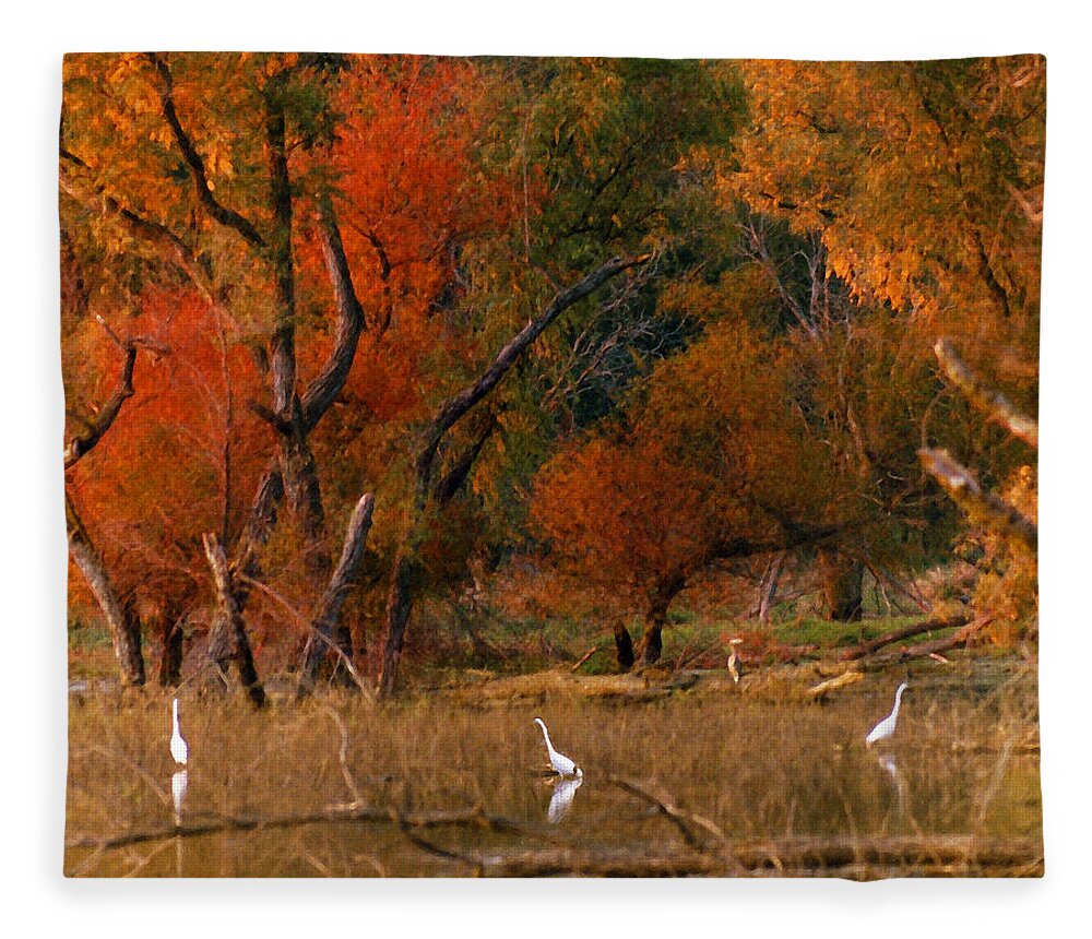 Landscape Fleece Blanket featuring the photograph Squaw Creek Egrets by Steve Karol