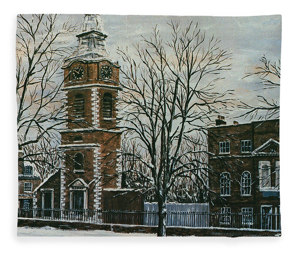 Wapping Fleece Blanket featuring the painting St Johns Church Wapping, London, At Christmas by Mackenzie Moulton