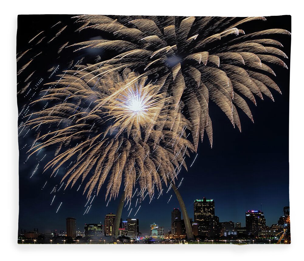 Fireworks Fleece Blanket featuring the photograph St Louis Celebration by Susan Rissi Tregoning