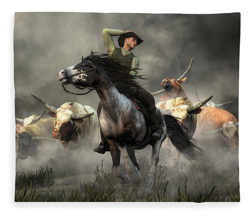 Stampede Fleece Blanket featuring the digital art Stampede by Daniel Eskridge