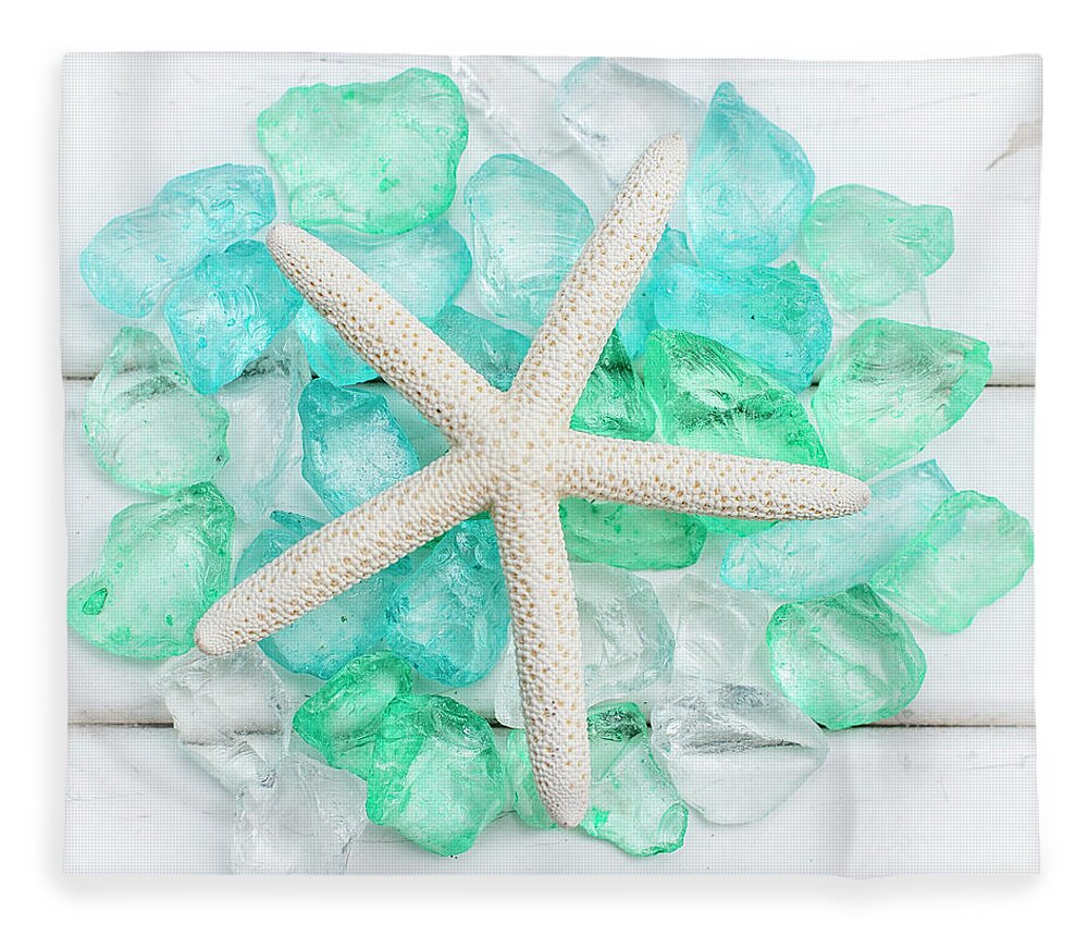 Terry Deluco Fleece Blanket featuring the photograph Starfish and Sea Glass by Terry DeLuco