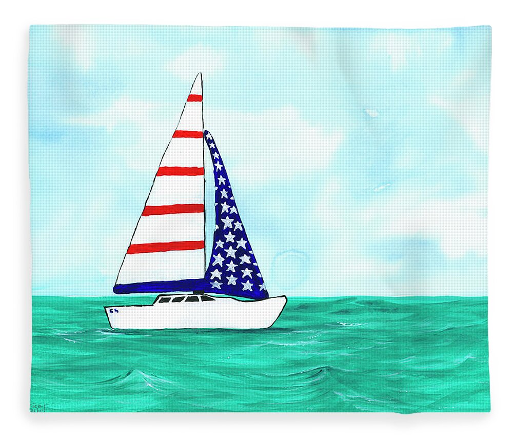 Darice Fleece Blanket featuring the painting Stars and Strips Sailboat by Darice Machel McGuire