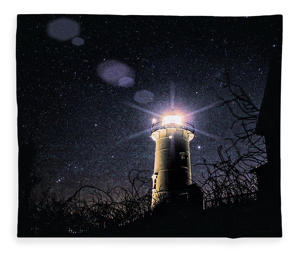 #jefffolger Fleece Blanket featuring the photograph Stars over Nobska lighthouse by Jeff Folger
