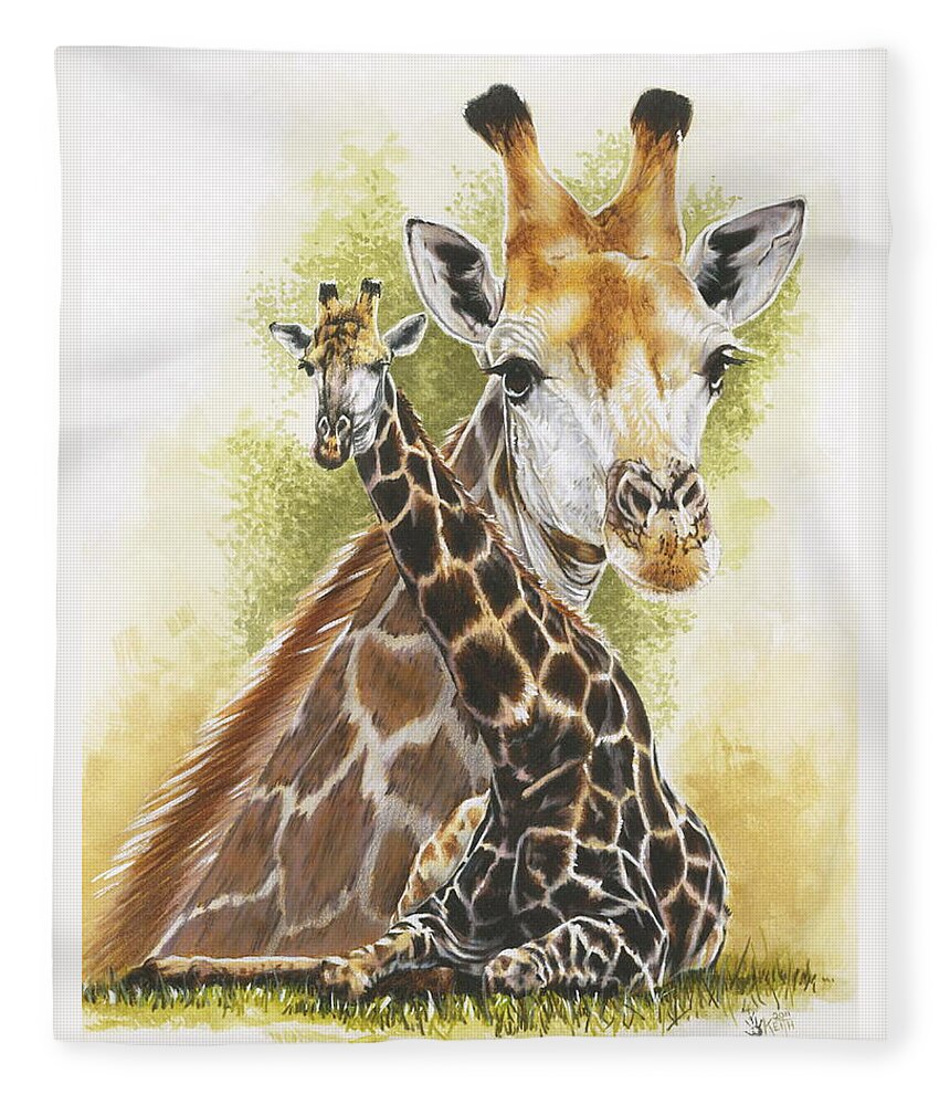 Giraffe Fleece Blanket featuring the mixed media Stateliness by Barbara Keith